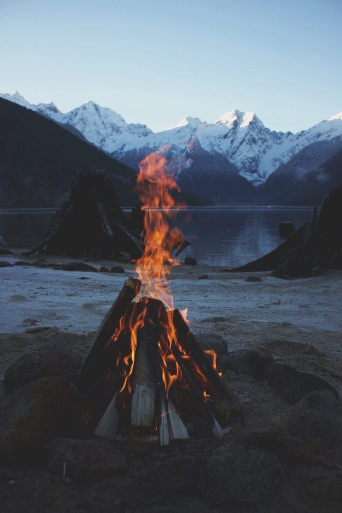 bonfire near body of water